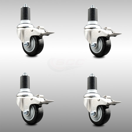 Service Caster 3.5 Inch 316SS Black Poly Swivel 1-5/8 Inch Expanding Stem Caster Set Lock Brake SCC-SS316TTLEX20S3514-PPUB-BLK-158-4